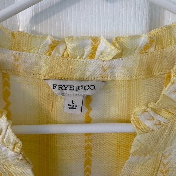 Frye & Co Yellow Plaid Ruffle Blouse Boho Cottagecore Top Size L - Picture 4 of 5
